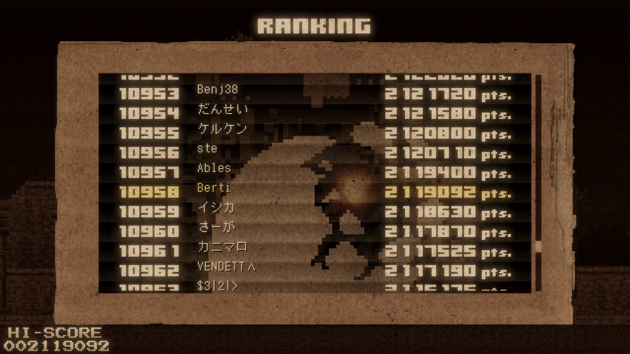 Screenshot: Black Bird olnie leaderboards showing Berti at 10958th place with a score of 2 119 092
